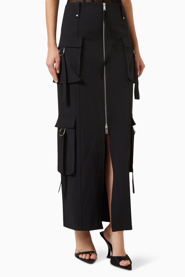 

Multiple-pocket Cargo Maxi Skirt in Technical-fabric, Black