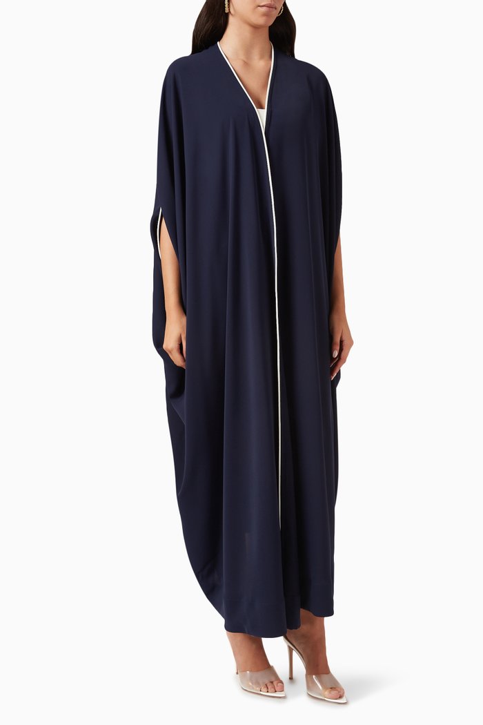 

Contrast Trim Abaya in Crepe, Blue
