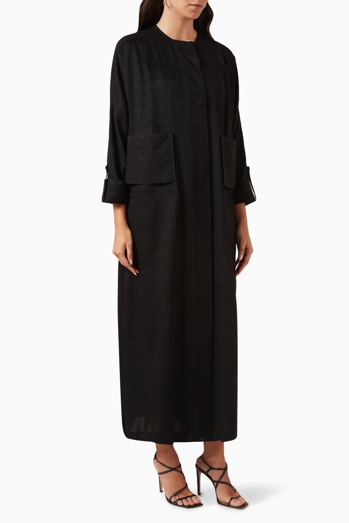 

Textured Trench Abaya, Black