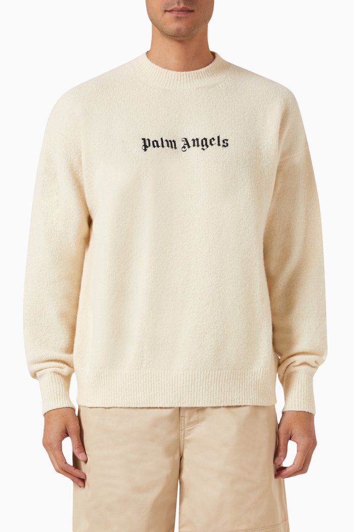 Classic Logo Sweater in Wool Blend Knit, White