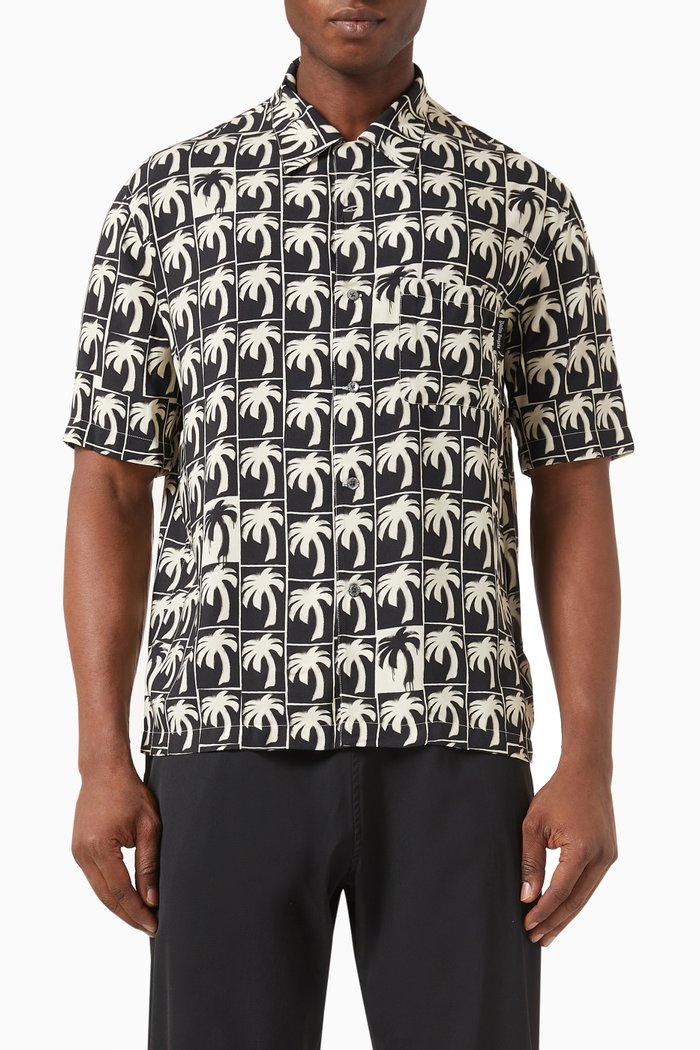 

Dripping Palms Bowling Shirt in Viscose, Black