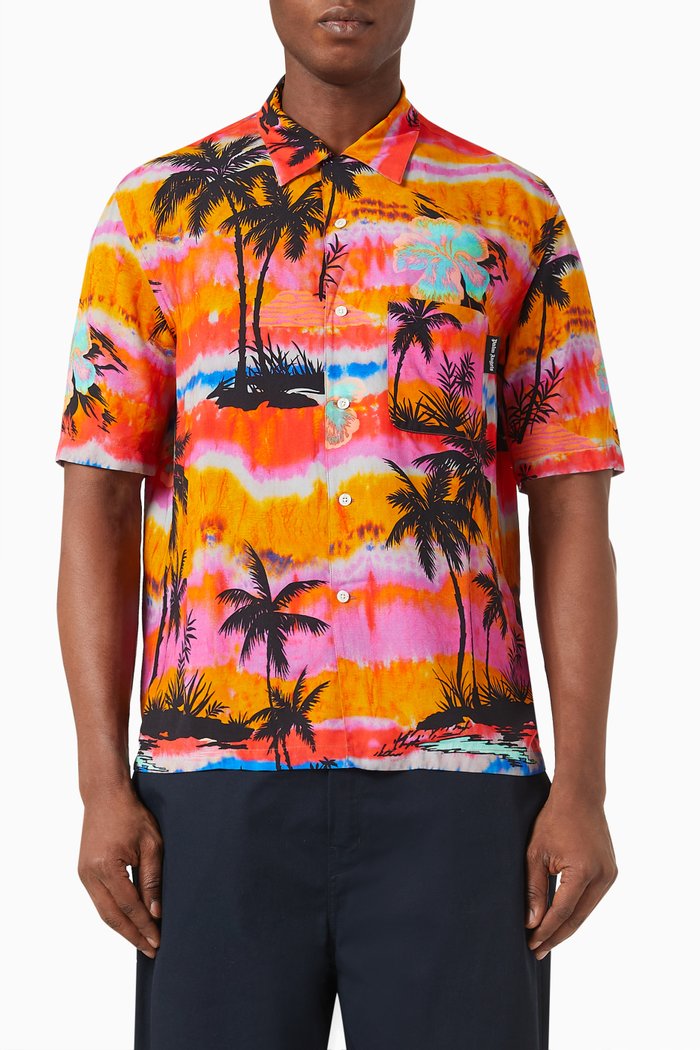 

Psychedelic Palms Bowling Shirt in Viscose, Pink