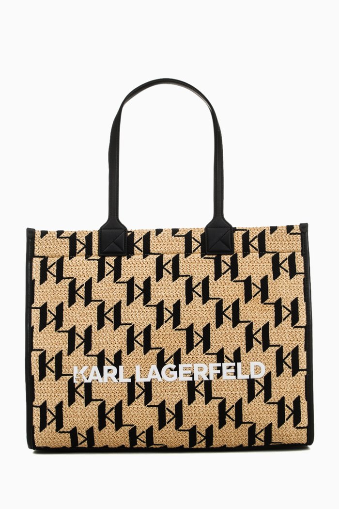 

Large K/Skuare Monogram Tote Bag in Raffia, Neutral