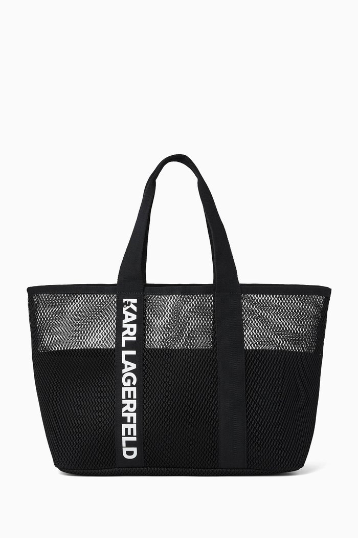 

K/Essential Beach Tote Bag in Mesh, Black