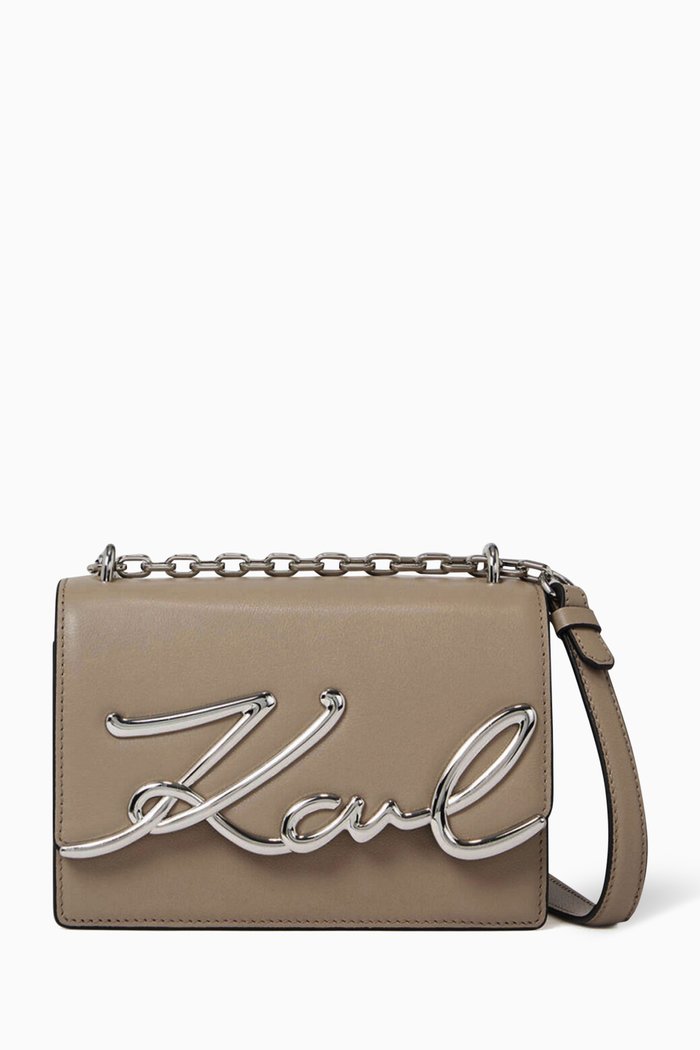

Small K/Signature Crossbody Bag in Leather, Grey