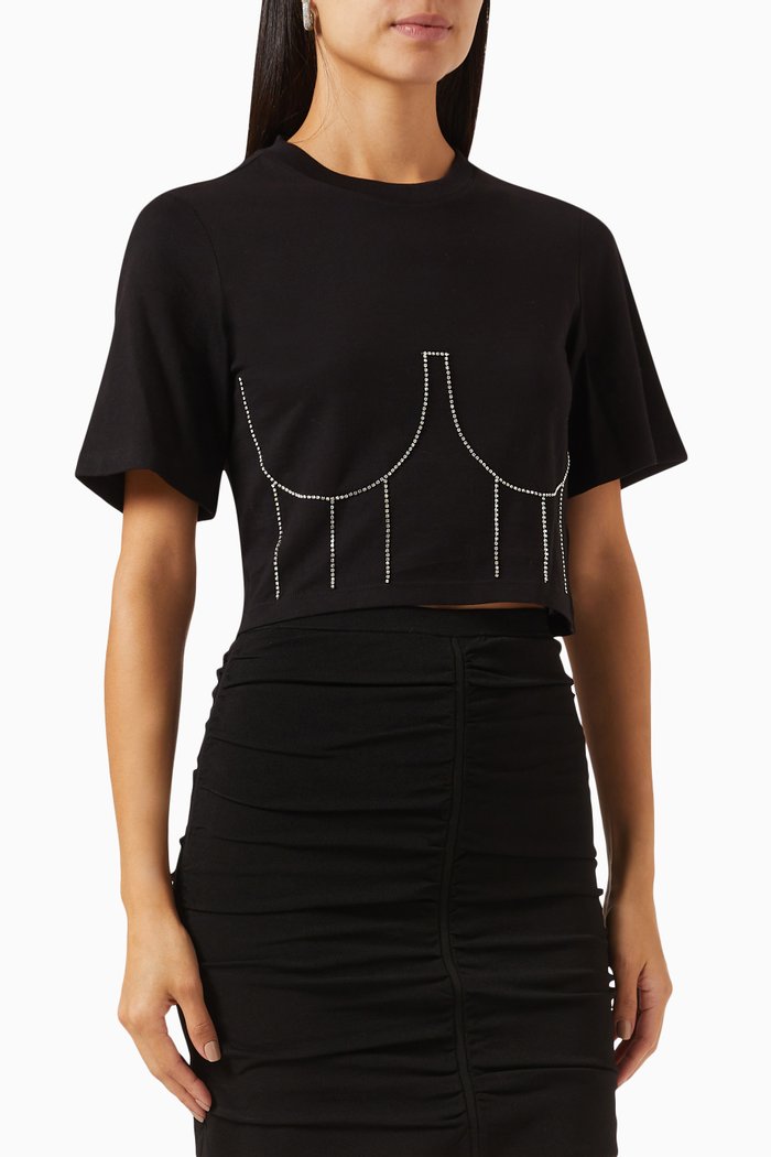 

Rhinstone Bustier T-shirt in Jersey, Black