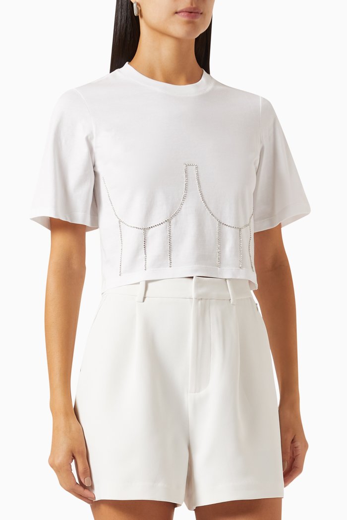 

Rhinstone Bustier T-shirt in Jersey, White