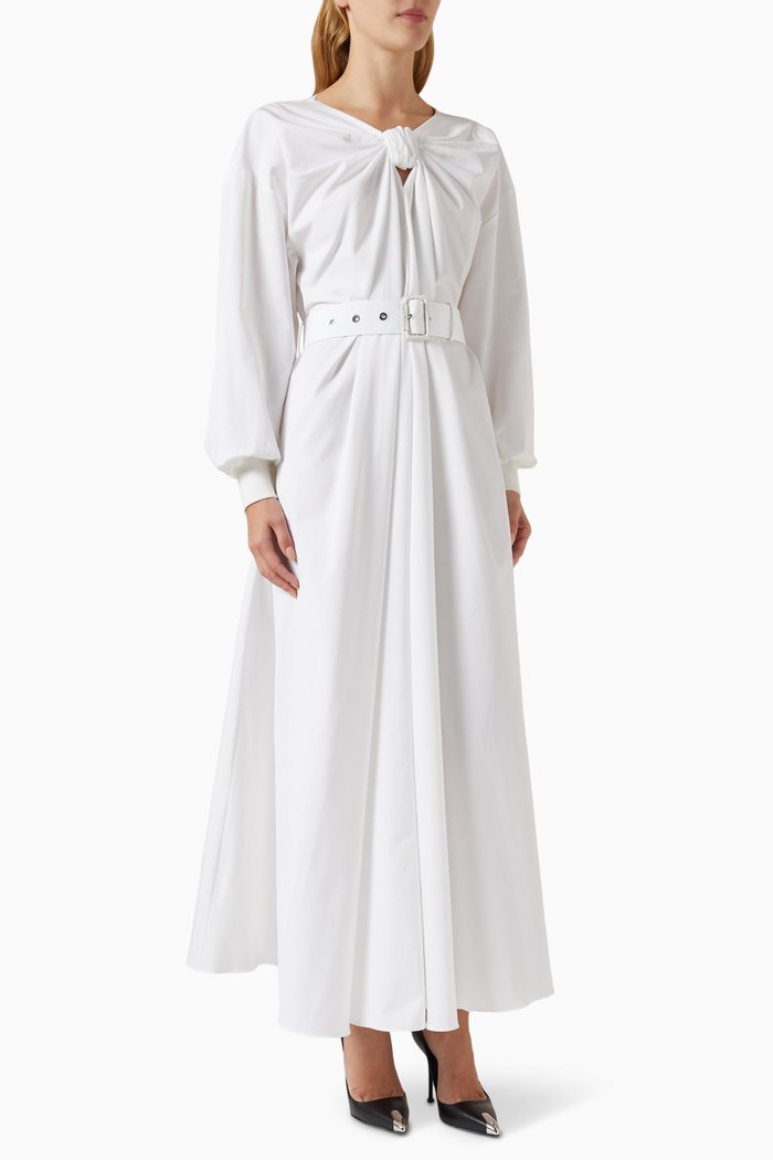 Knot-detail Maxi Dress in Cotton, White