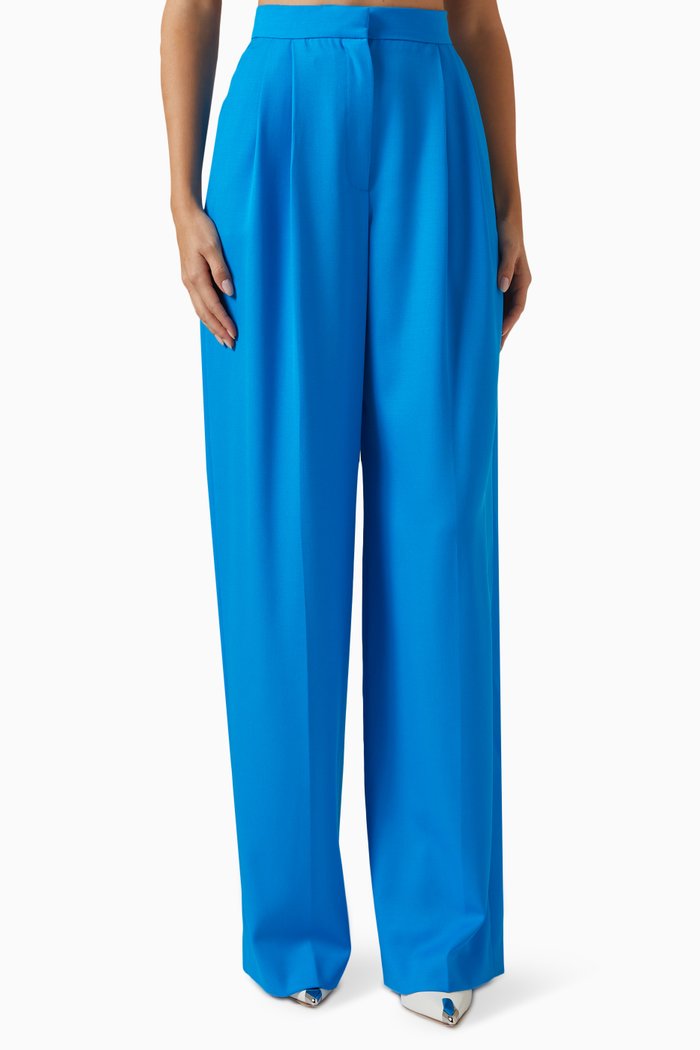 

Double Pleat Wide-leg Pants in Wool, Blue