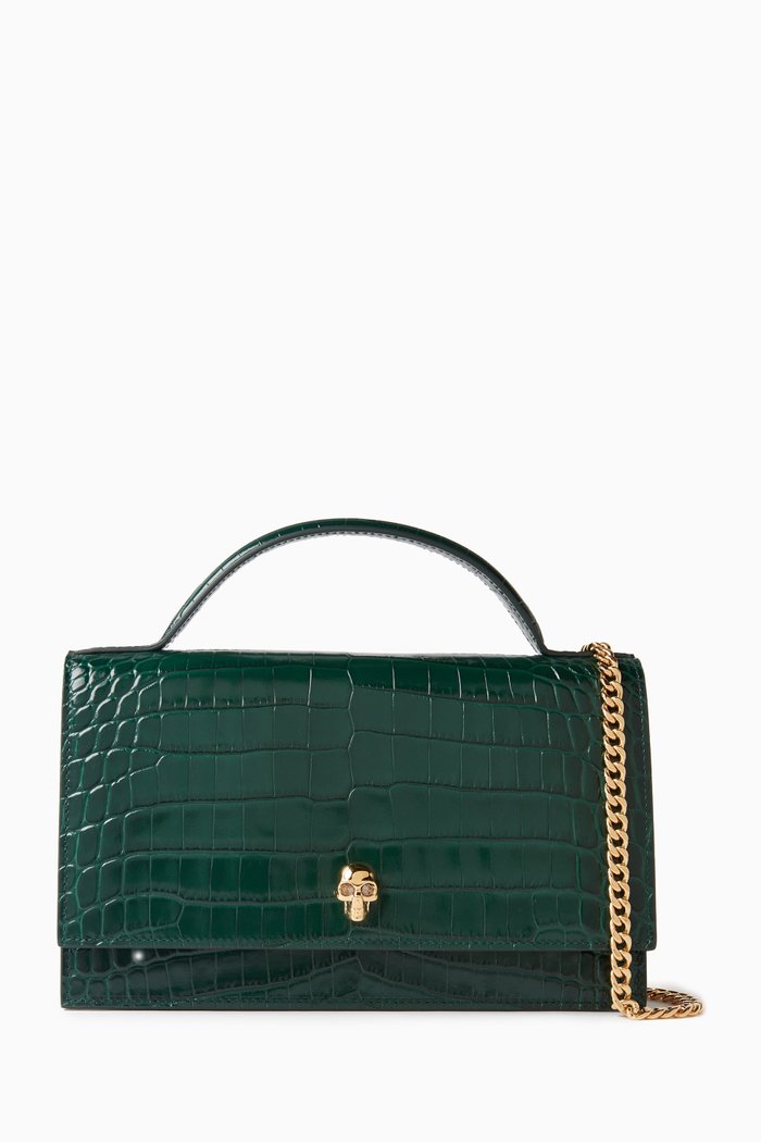 

Medium Skull Bag in Croc-embossed Leather, Green