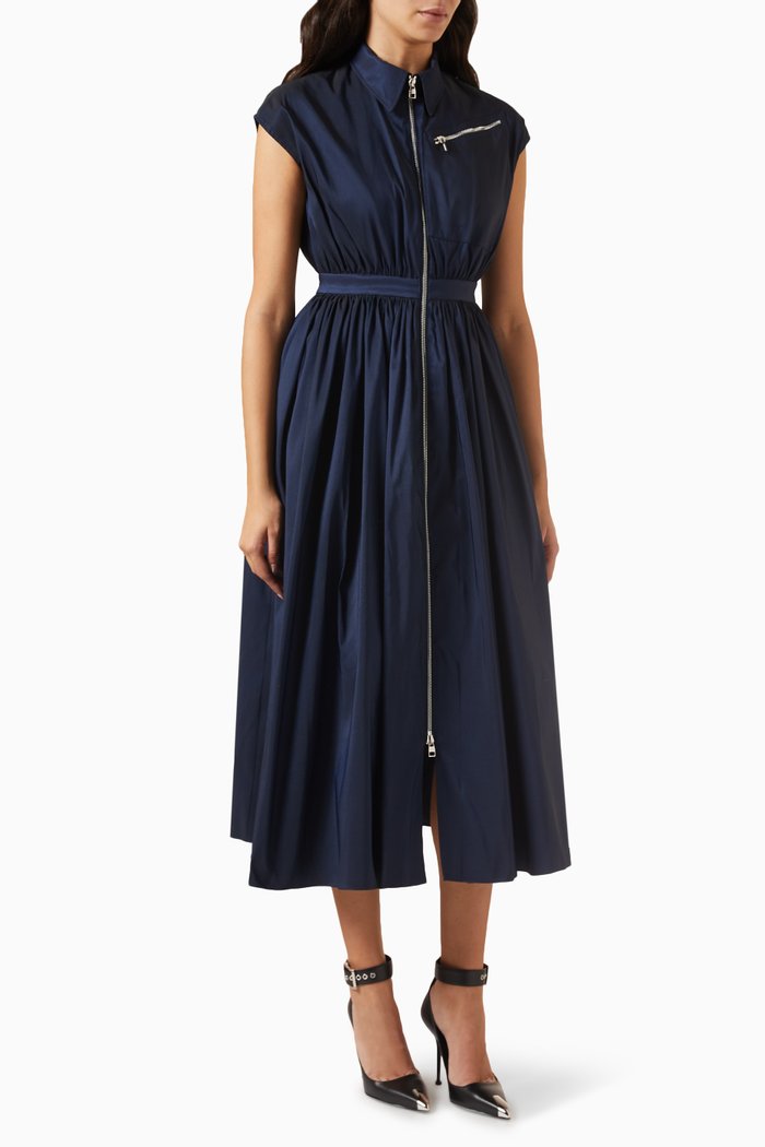Dropped Shoulder Shirt Dress in Recycled Yarn, Blue