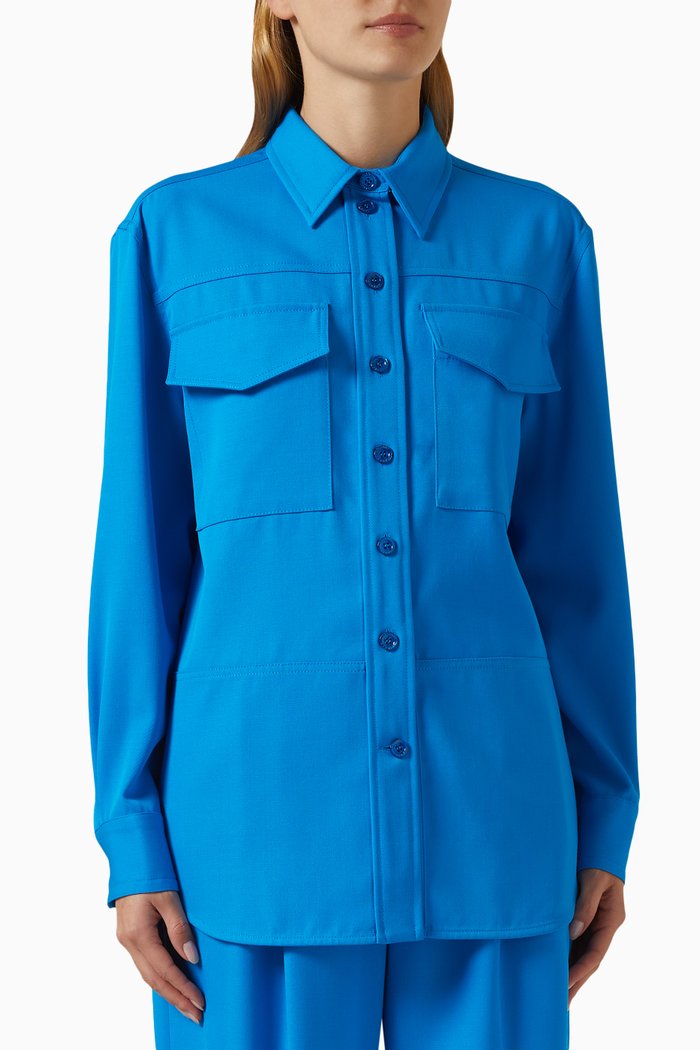 Military Pocket Shirt in Wool, Blue