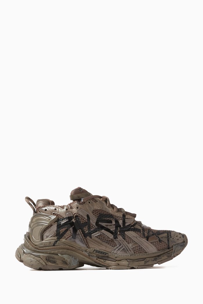 

Graffiti Runner Sneakers in Mesh & Nylon, Brown
