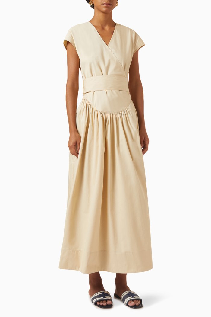 

Wrap Maxi Dress in Cotton-poplin, Brown