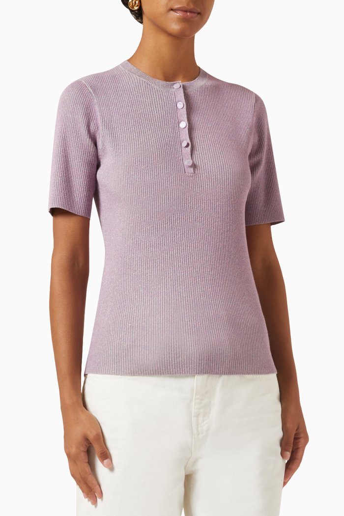 

Ribbed Henley Top in Viscose-knit, Pink