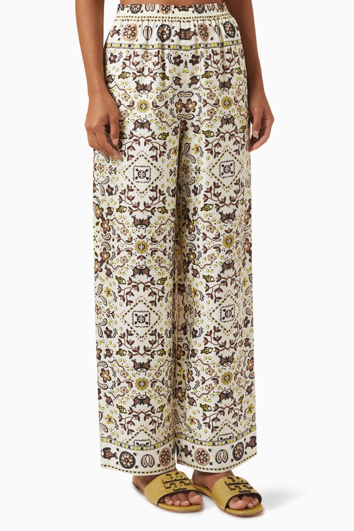 

Paisley-print Pyjama Pants in Silk-twill, White