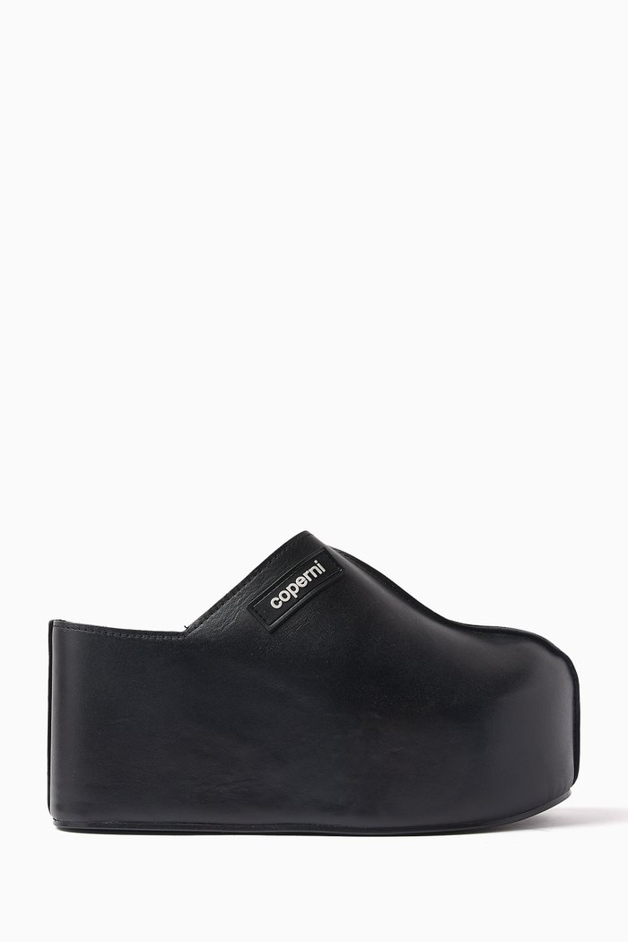 

Branded Clog Wedges in Leather, Black