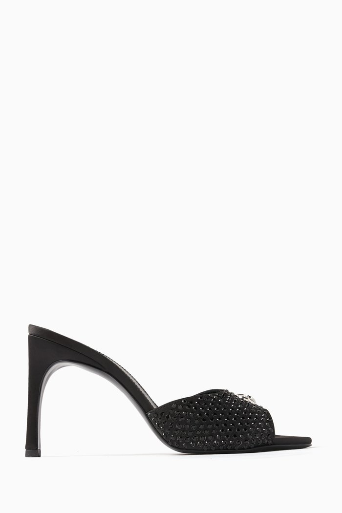 

Crystal-embellished Logo Mules in Leather, Black