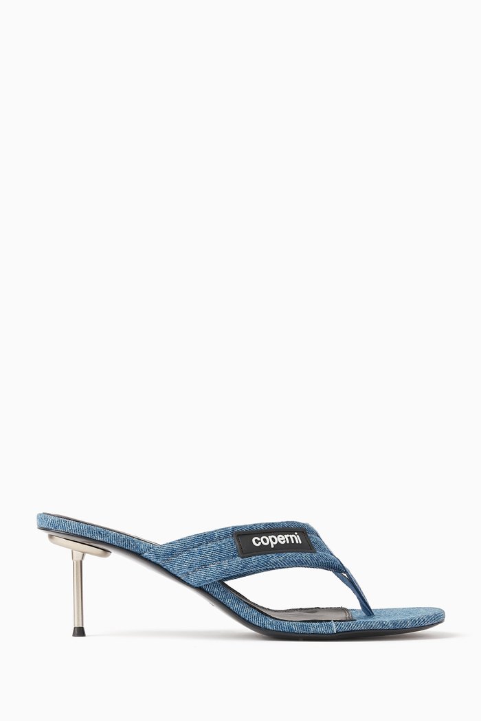 

Denim Branded Thong Sandals in Denim, Blue