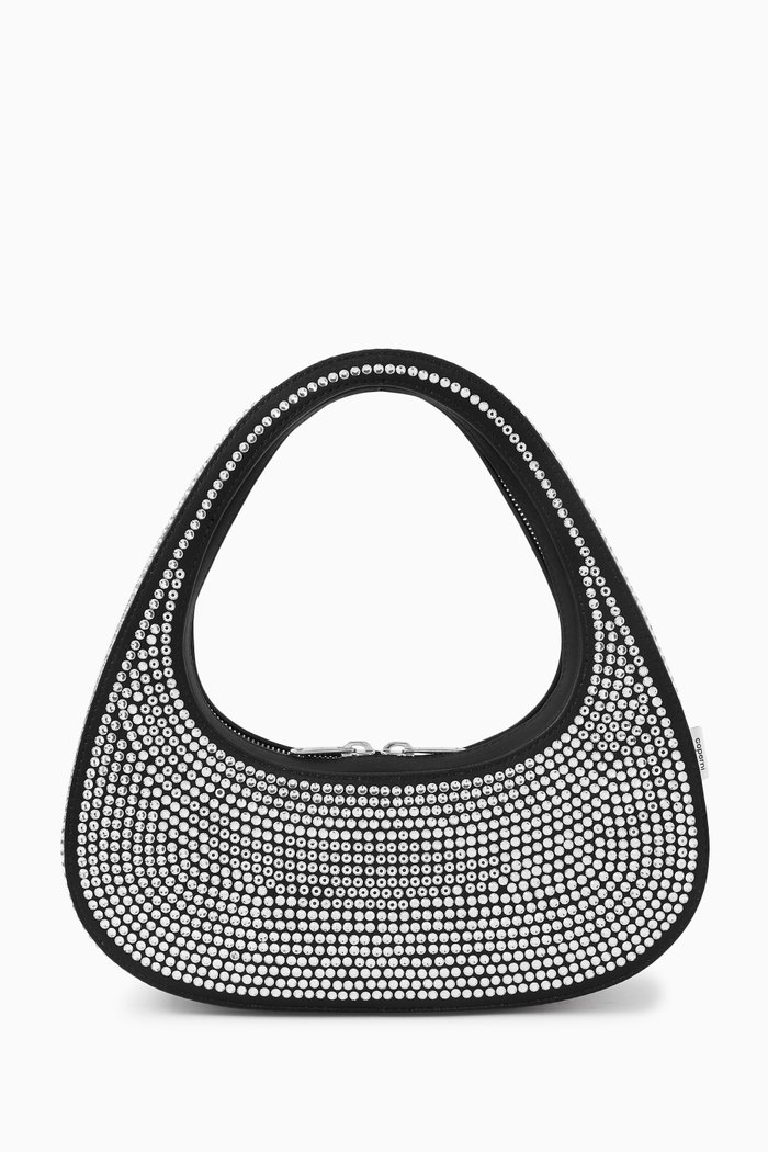 

Small Baguette Swipe Bag in Crystal-embellished Cotton-blend, Black