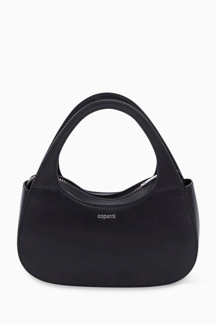 Micro Baguette Swipe Shoulder Bag in Leather, Black