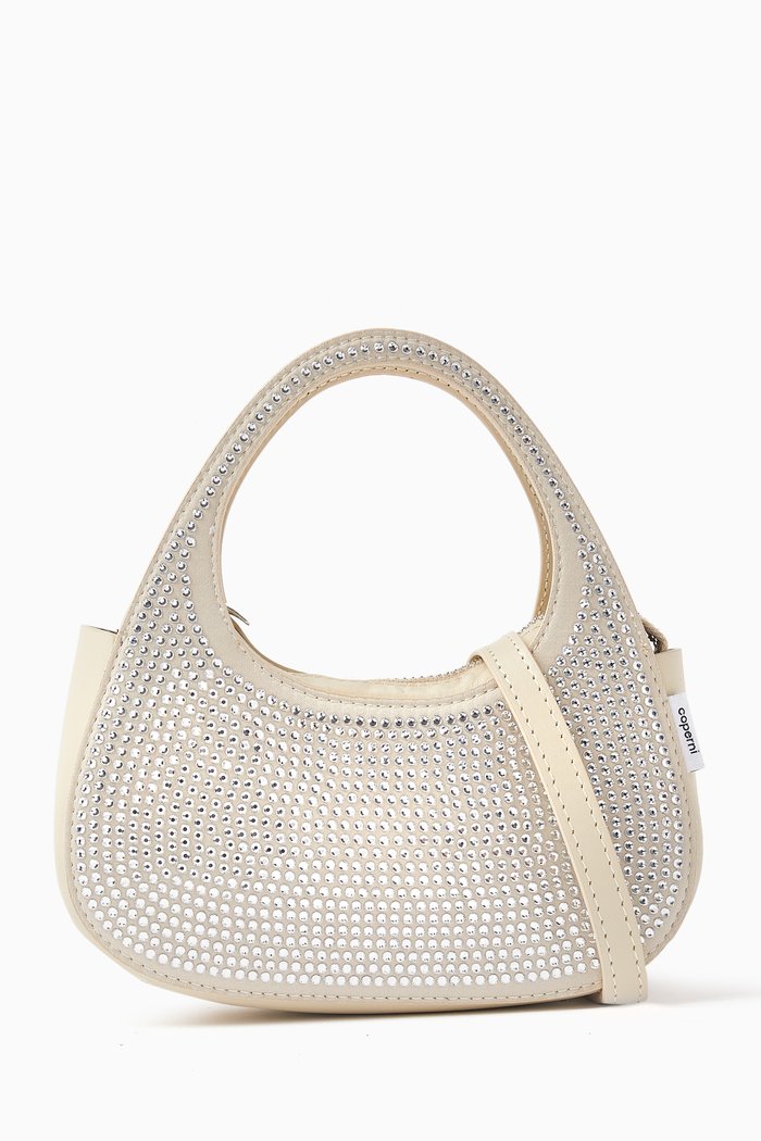 

Micro Baguette Swipe Crystal-embellished Crossbody Bag, Neutral