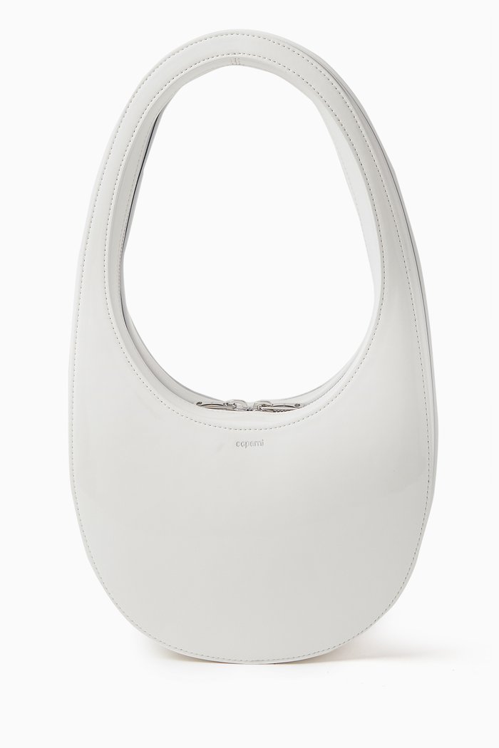 Small Swipe Shoulder Bag in Patent Faux-leather, White