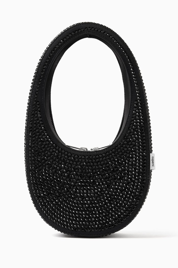 

Mini Swipe Bag in Crystal-embellished Leather, Black