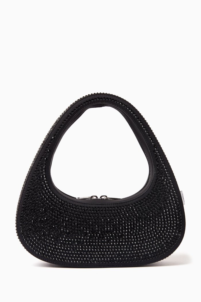 

Small Baguette Swipe Bag in Crystal-embellished Cotton-blend, Black
