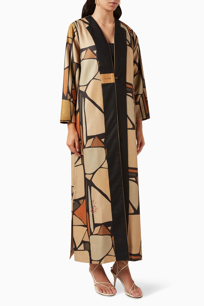 Printed Abaya in Tencel, Brown
