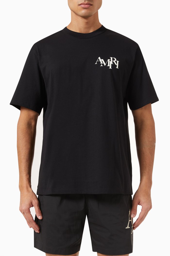 

Staggered Logo T-shirt in Cotton Jersey, Black