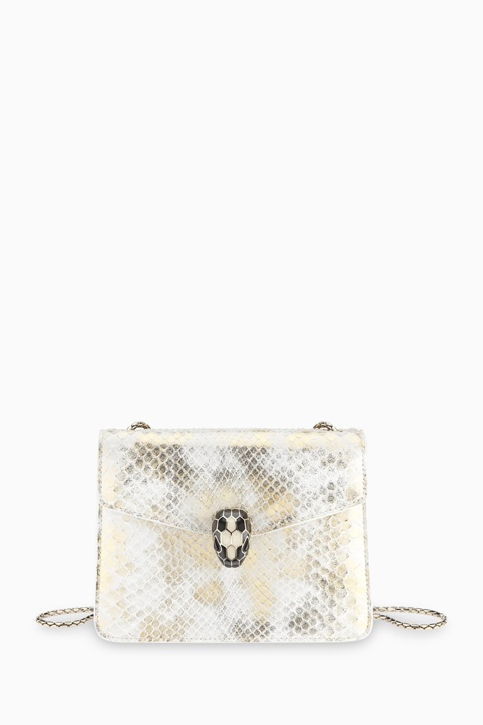 

Serpenti Froever Crossbody Bag in Python-skin Leather, White