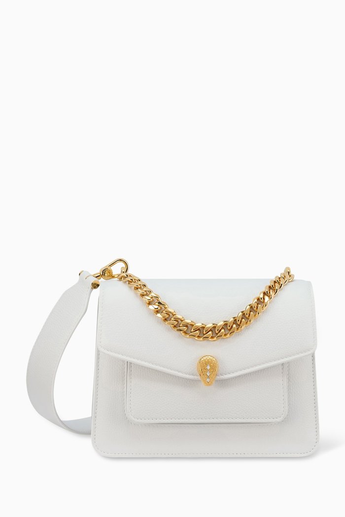 

Small Serpenti Forever Maxi Chain Crossbody Bag in Leather, White