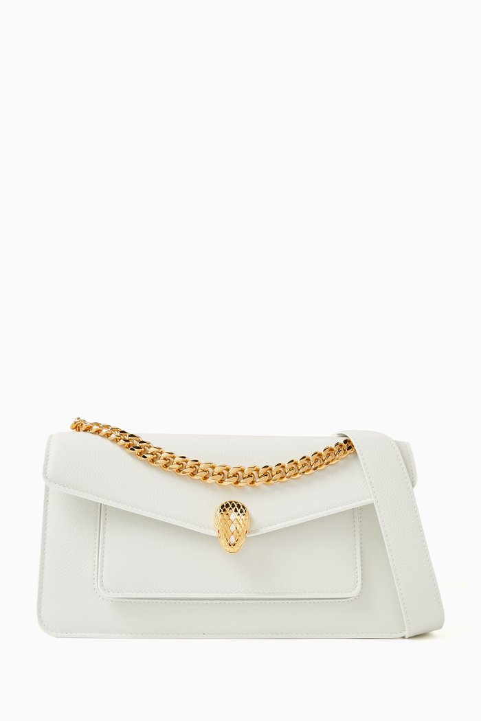 

Serpenti East-West Maxi Chain Crossbody Bag in Leather, White