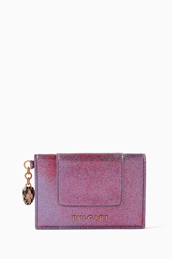 

Serpenti Forever Card Holder in Karung Leather, Purple
