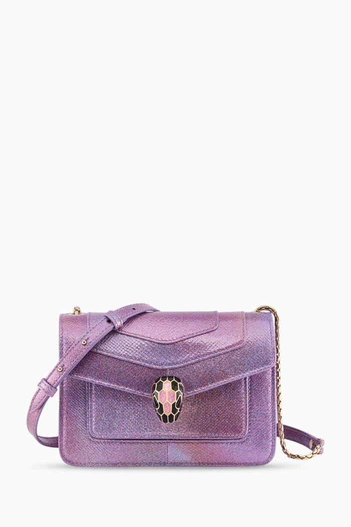 

Serpenti Forever Crossbody Bag in Karung Leather, Purple
