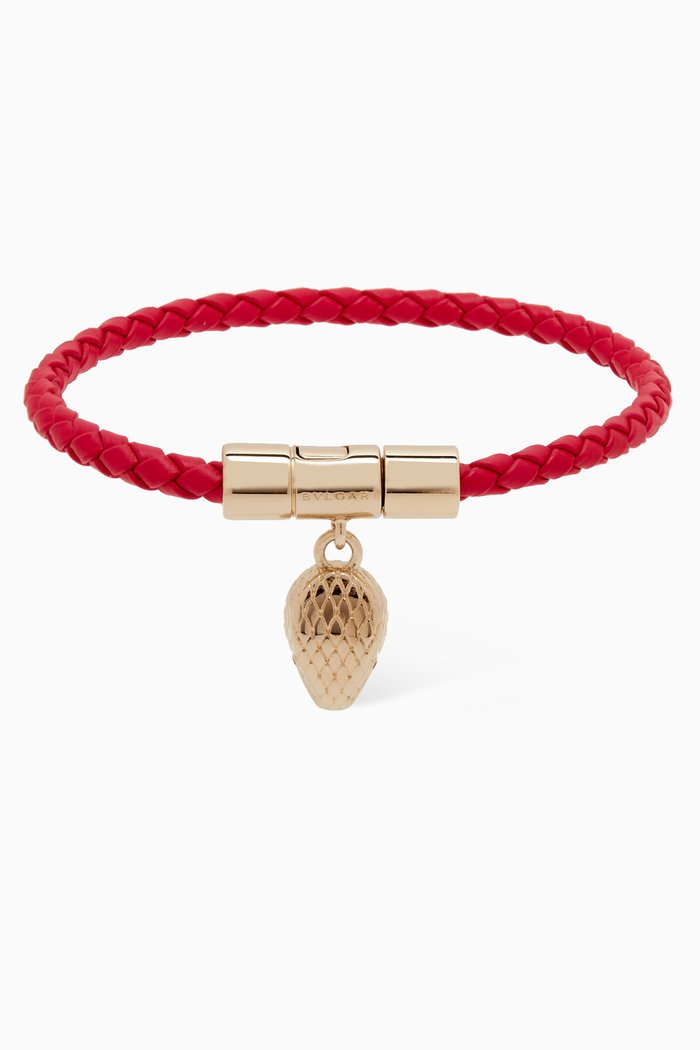 

Serpenti Forever Bracelet in Leather & Brass, Pink