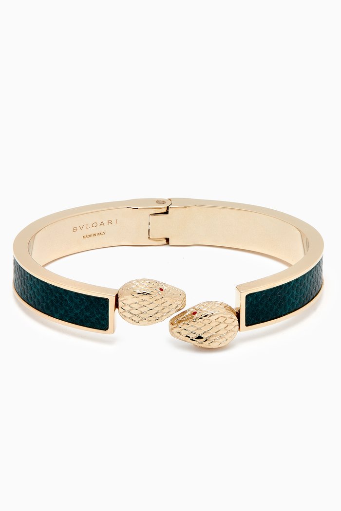 

Serpenti Forever Bangle Bracelet in Brass & Karung Leather, Green