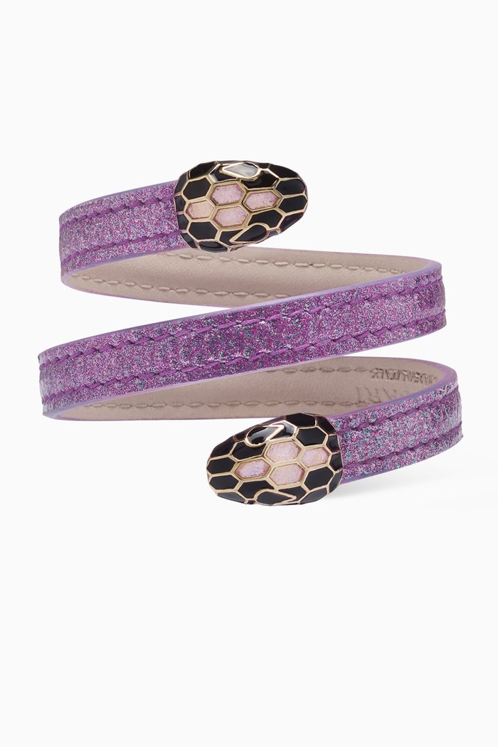 Serpenti Forever Cleopatra Bracelet in Glitter Karung Leather, Purple