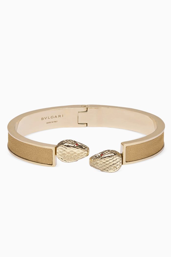 

Serpenti Forever Bangle Bracelet in Brass & Leather, Gold
