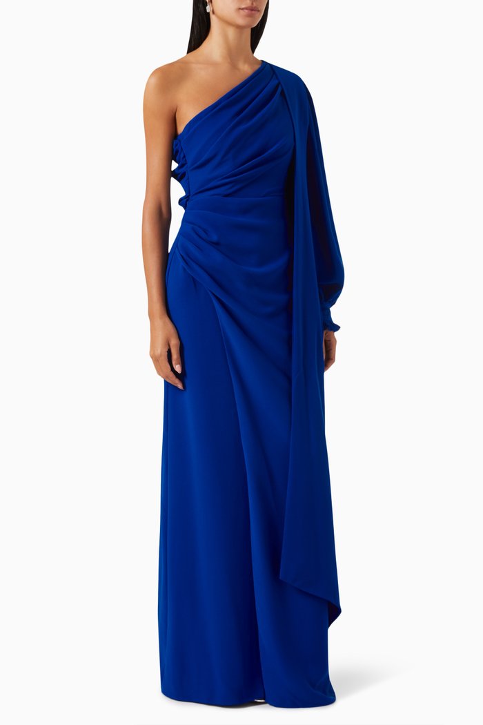 

One-shoulder Ruched Maxi Dress, Blue