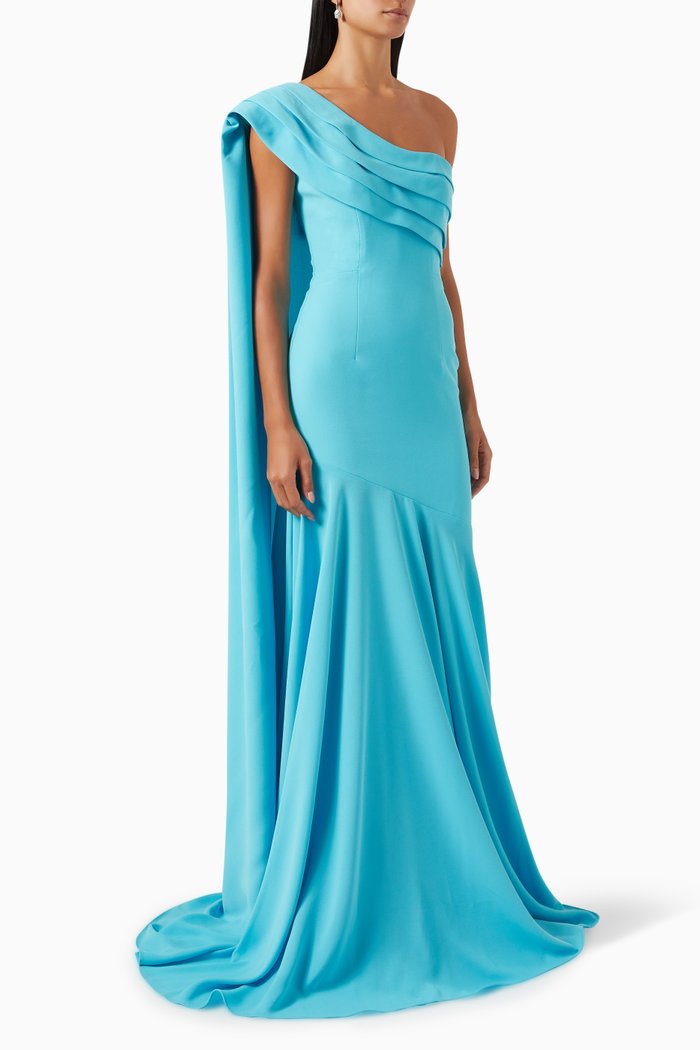 

One-shoulder Cape Maxi Dress, Blue