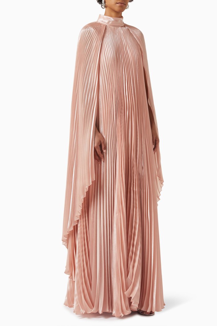 

Pleated Cape Dress in Organza, Pink