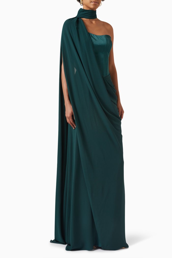 

Draped Corset Dress in Crepe, Green