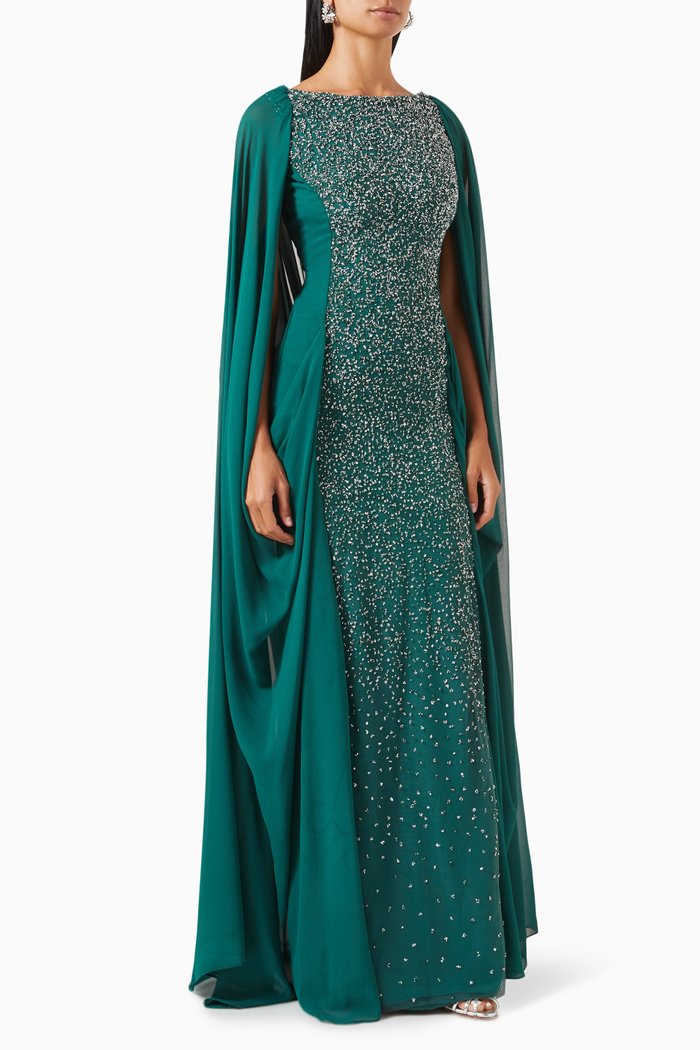 

Bead-embellished Dress in Crepe, Green
