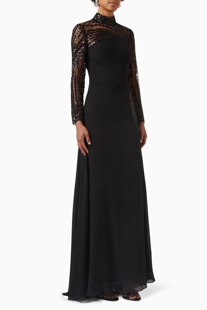 

Bead-embellished Dress in Crepe, Black