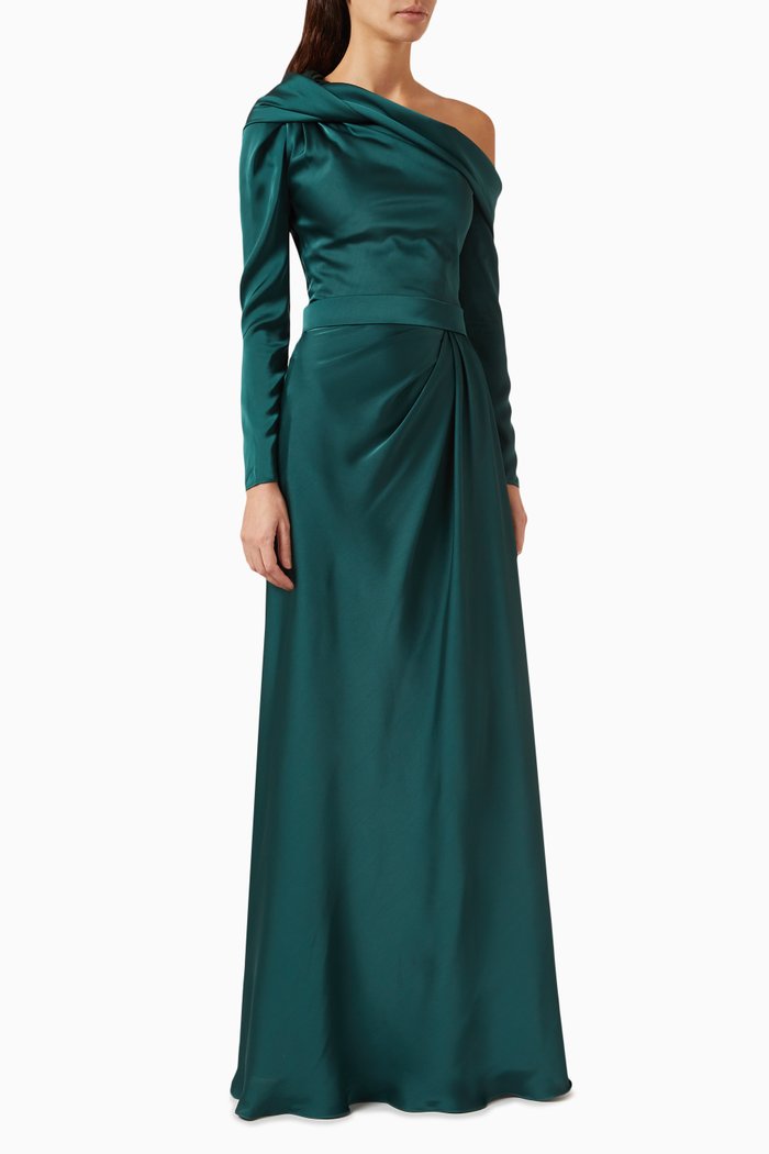 

One-shoulder Dress in Satin, Green