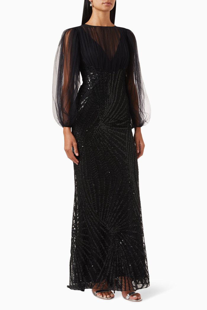 

Bead-embellished Dress in Tulle, Black