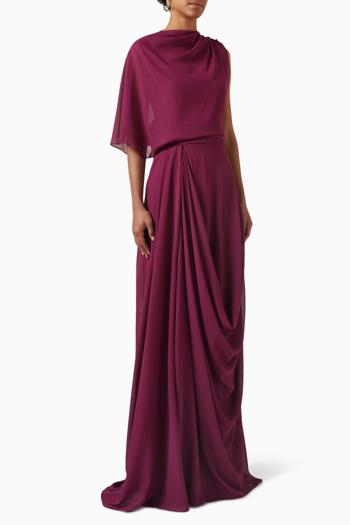 

Asymmetric Draped Dress in Chiffon, Red