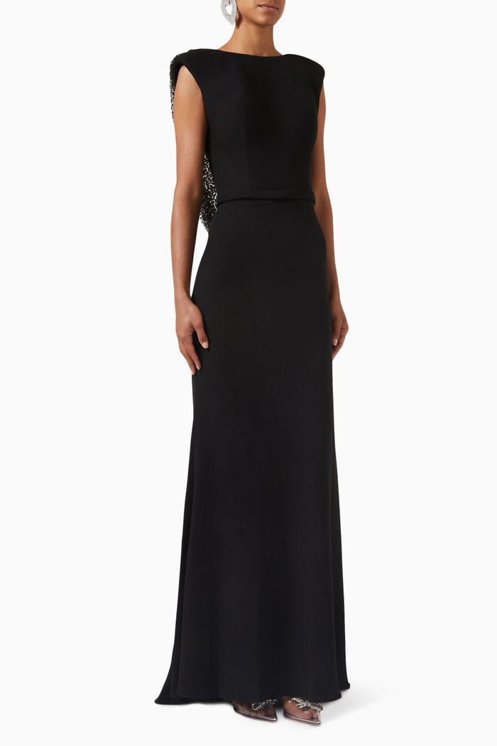 

Bead-embellished Dress in Crepe, Black